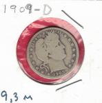 1909-D Denver Silver Barber Quarter 25 Cents