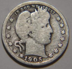 1905 Barber Quarter 25C Cents Coin Silver