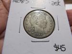 1908-S Barber Silver Quarter Nice Coin Better Date!