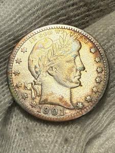 1901 Barber Quarter - High-Grade Toned Gem