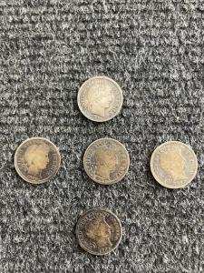 5 Barber Dimes 1892-1902 Lot