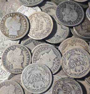 Roll of 50 $5 Silver Barber Dimes