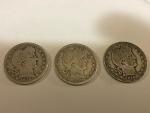 Set of 3 Silver Barber Quarters 90%