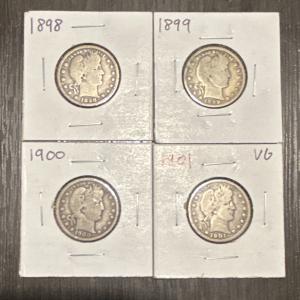 Barber Quarter Lot 1898-1901 Silver US Coins