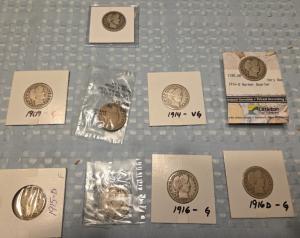 Lot of 9 Barber Silver Quarters Collection