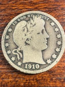 1910-P Barber Quarter 25C 90% Silver Coin