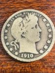 1910-P Barber Quarter 25C 90% Silver Coin