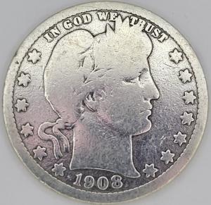 1908-O Barber Quarter 90% Silver Coin