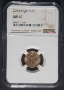 2024 $5 1/10 oz Gold Eagle Coin MS69