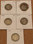 Five P-Mint Silver Barber Quarters - Great Deal!