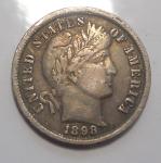 1898 Silver 10C Barber Dime - XF Toned