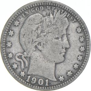 1901 Barber Quarter Coin - Average Circulation