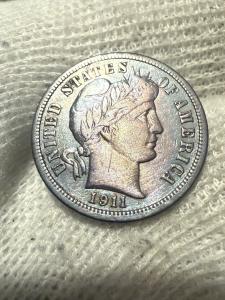 1911 P Barber Dime - High Grade Toned Silver