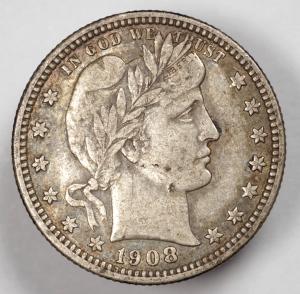 1908-O Barber Quarter Silver Coin with Detail