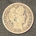 1912 S Barber Quarter 90% Silver Coin