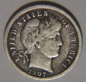1907 S Barber Dime 10C Silver Coin