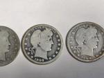 Lot of 3 Barber Quarters: 1905 S, 1908 D, 1908 P