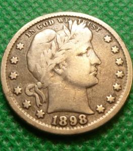 1898 Barber Liberty Quarter Coin - High Grade