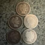 5 Barber Dimes - 90% Silver Collection