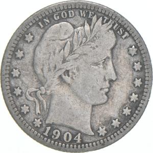 1904 Barber Quarter Coin - Average Condition