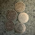 5 Barber Dimes - 90% Silver Collection