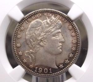 1901 "P" Barber Silver Quarter NGC MS63