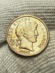 1912 Philadelphia Silver Barber Dime - AU+ Toned