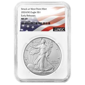 2026 $1 American Silver Eagle NGC MS69 Flag Label
