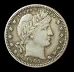 1909 USA Silver Barber Quarter 25C Coin