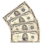 1953 $5 Silver Certificates Blue Seal Lot of 4