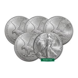 5 $1 American Silver Eagle Coins - 1 oz BU