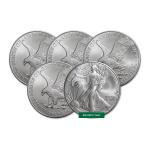 5 $1 American Silver Eagle Coins - 1 oz BU