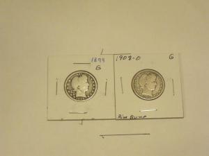 1899 & 1908-O Barber Quarters - Silver Coins