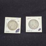 Pair of 1909 Barber Silver Quarters - VG