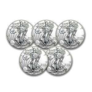 5x 1 oz American Silver Eagle Coins