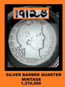 1912-S Silver Barber Quarter DLR - 90% Minted