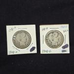 Two 1908 Barber Silver Quarters - 90% Silver