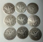 Mixed Barber Quarter Silver Coin Lot - 9 Coins