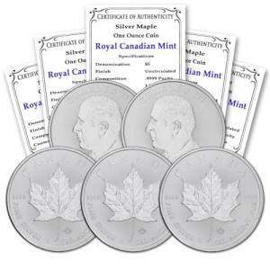 2023 (5) 1 oz Canadian Maple Leaf Silver Coins