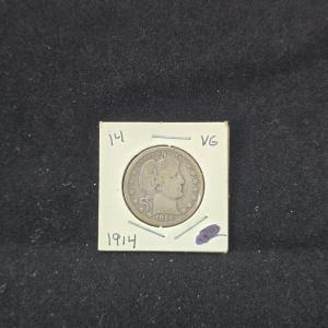 1914 Barber Silver Quarter - Philadelphia Mint 90% Silver