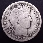 1909 Barber Liberty Quarter 90% Silver Coin