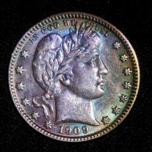 1909-D Barber Quarter with Beautiful Polychrome Toning