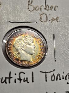 1913 Barber Dime with Stunning Orange Toning
