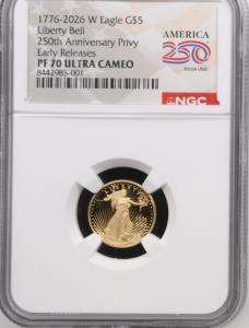 1776-2026 W Proof $5 Gold Eagle Coin 1/10 oz