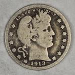 1913-P Barber Silver Quarter - 90% Silver Coin