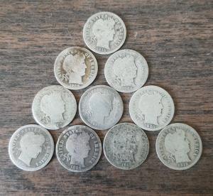 10 Barber Dimes - 90% Silver Collection