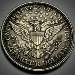1892 US Barber Quarter - Silver Coin with Toning