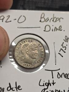 1892 O Barber Dime - Rare Toned Coin