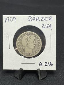 1907 Philadelphia Barber Silver Quarter - A-216