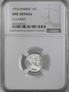 1916-P Barber Silver Dime - NGC Unc Details
